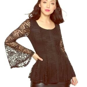 NWT Hot Topic Black Lace Peplum Skull Top Shirt XL